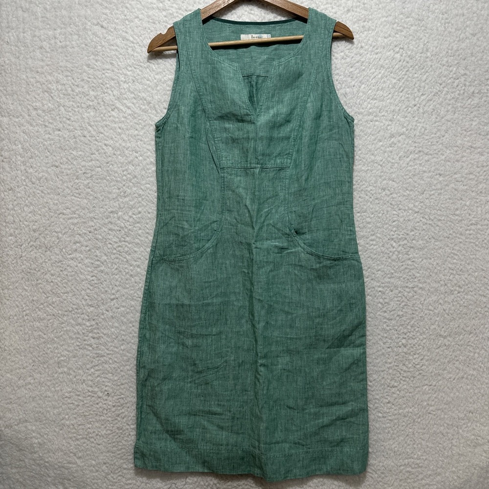 Boden Linen Sleeveless Soft‎ Green Notch Neckline Front Pockets Women's Size 8L